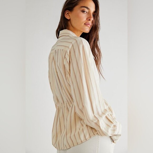 NWOT Free People Caitlin Top Beige Striped Tie Front Boho Blouse Size XS/TP - Picture 6 of 16